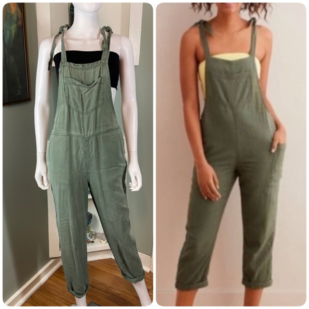 Aerie Tie Strap Sage Green Women's Cropped Rolled Leg Overalls Jumpsuit XSmall